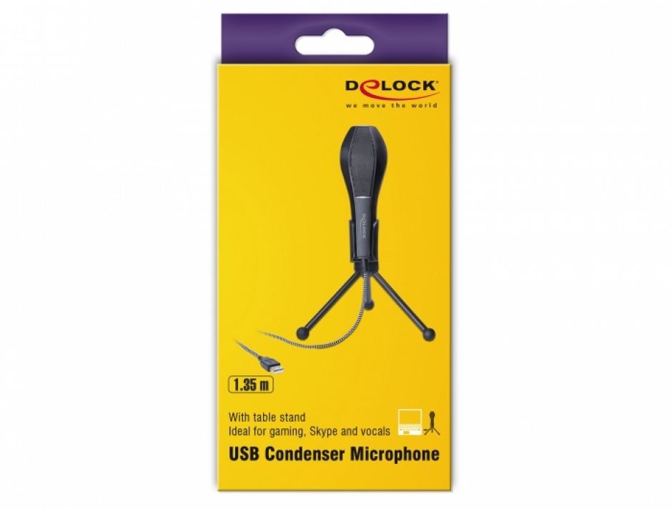 Imagine Microfon condensator USB cu suport de masa ideal pentru jocuri, Skype si vocal, Delock 65939